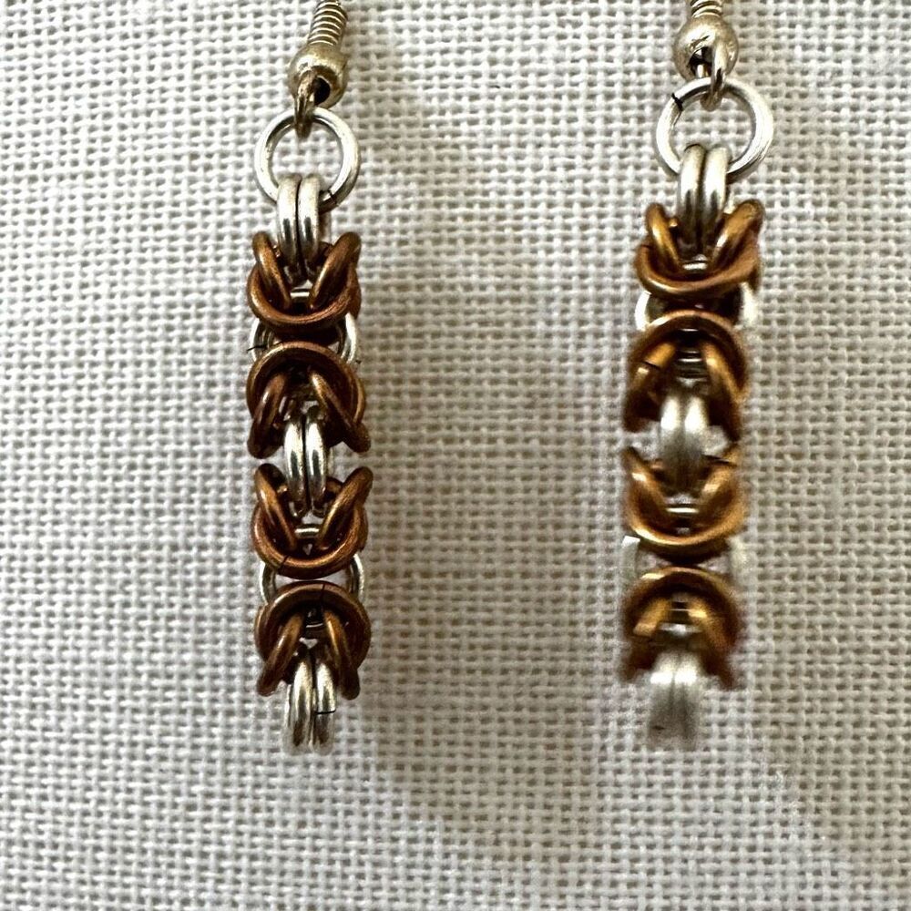 Silver and gold tone chain drop earrings